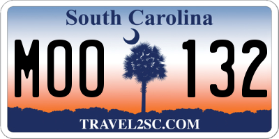 SC license plate MOO132