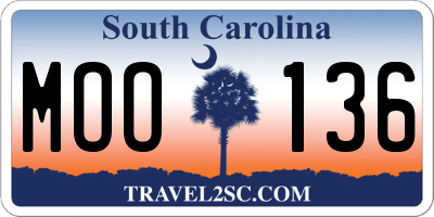 SC license plate MOO136