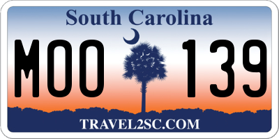 SC license plate MOO139