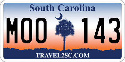 SC license plate MOO143