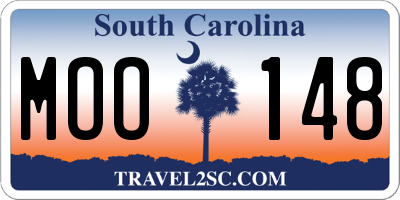 SC license plate MOO148