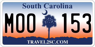 SC license plate MOO153