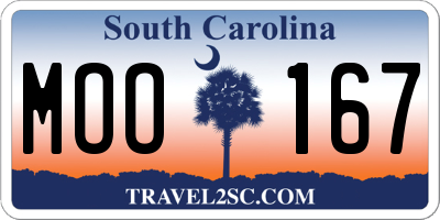 SC license plate MOO167