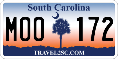 SC license plate MOO172