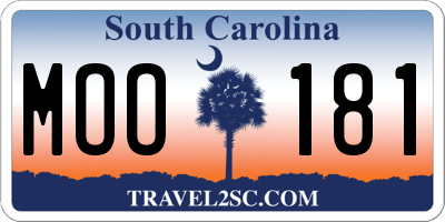 SC license plate MOO181