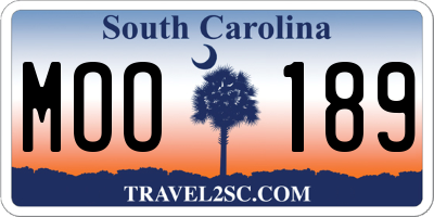SC license plate MOO189