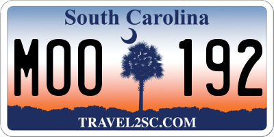 SC license plate MOO192