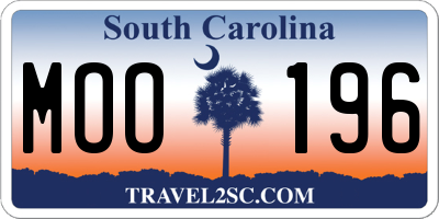 SC license plate MOO196
