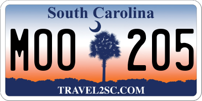 SC license plate MOO205
