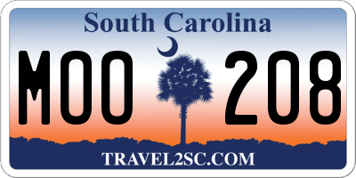 SC license plate MOO208