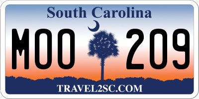 SC license plate MOO209