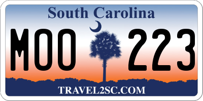 SC license plate MOO223