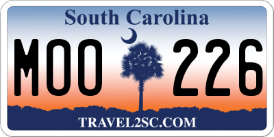 SC license plate MOO226