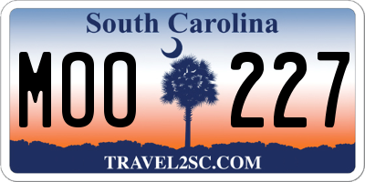 SC license plate MOO227