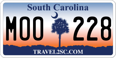 SC license plate MOO228