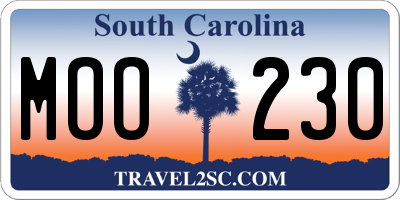 SC license plate MOO230