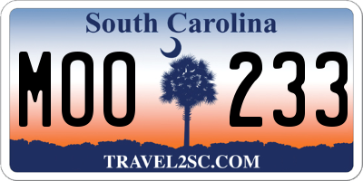 SC license plate MOO233