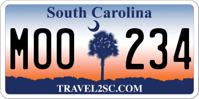 SC license plate MOO234