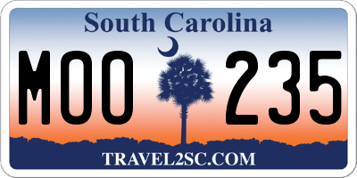 SC license plate MOO235