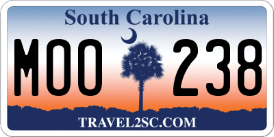 SC license plate MOO238