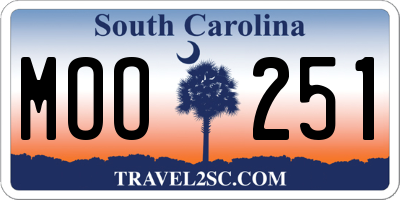 SC license plate MOO251