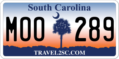 SC license plate MOO289