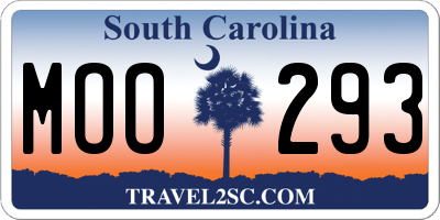 SC license plate MOO293