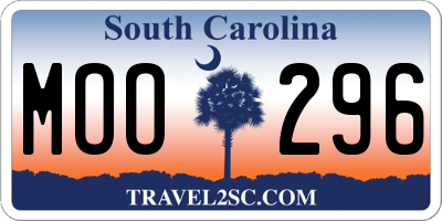 SC license plate MOO296