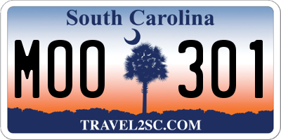 SC license plate MOO301
