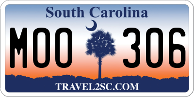 SC license plate MOO306
