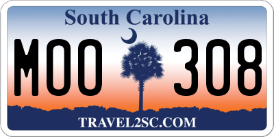 SC license plate MOO308