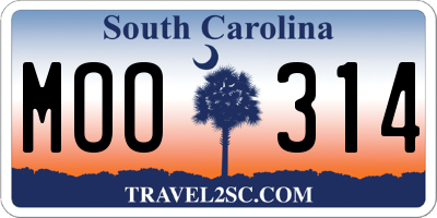 SC license plate MOO314