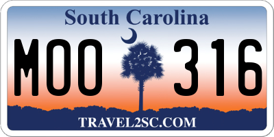 SC license plate MOO316