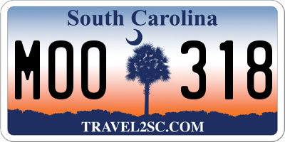 SC license plate MOO318