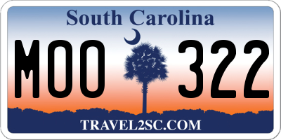 SC license plate MOO322