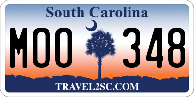 SC license plate MOO348