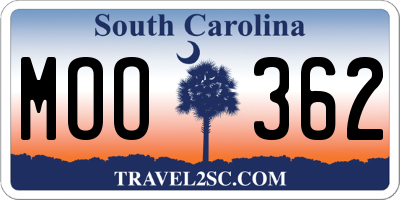 SC license plate MOO362