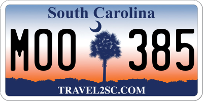 SC license plate MOO385