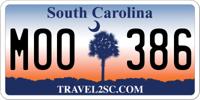 SC license plate MOO386