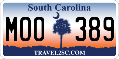 SC license plate MOO389