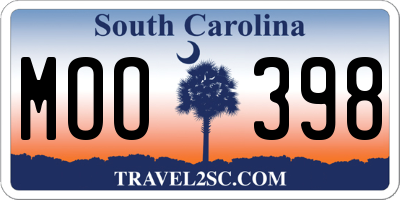 SC license plate MOO398