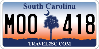 SC license plate MOO418