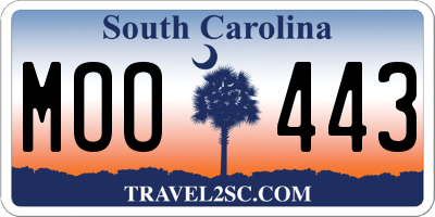 SC license plate MOO443