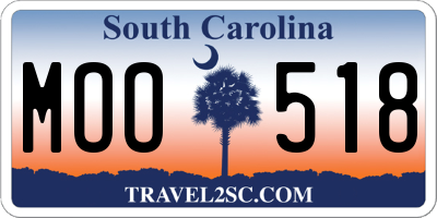 SC license plate MOO518