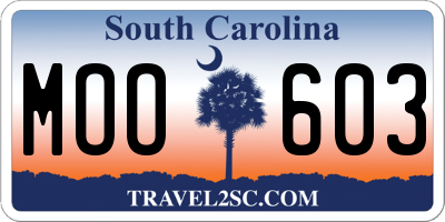 SC license plate MOO603