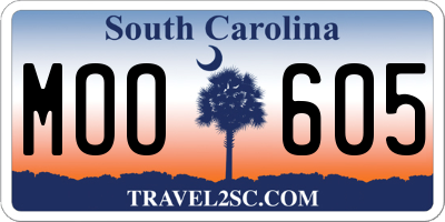 SC license plate MOO605