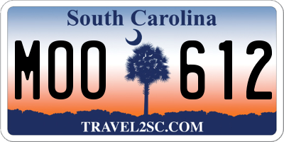 SC license plate MOO612