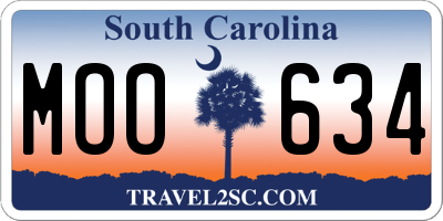 SC license plate MOO634
