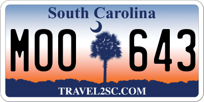 SC license plate MOO643