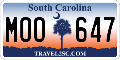 SC license plate MOO647